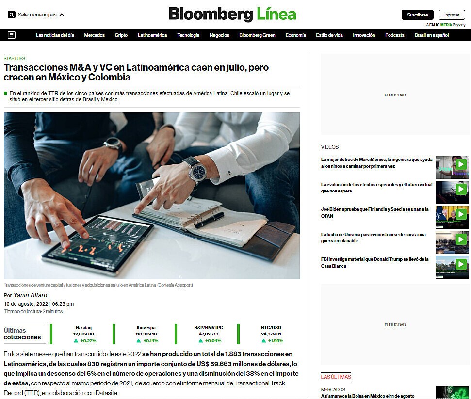 Transacciones M&A y VC en Latinoamrica caen en julio, pero crecen en Mxico y Colombia